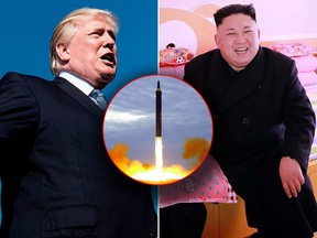 U.S. President Donald Trump (L) has agreed to meet with North Korean Leader Kim Jong Un by may to discuss permanent denuclearization, a South Korean official has said. (BRENDAN SMIALOWSKI/AFP/Getty Images/KCNA VIA KNS/STR/AFP/Getty Images/Korean Central News Agency/Korea News Service via AP, File)