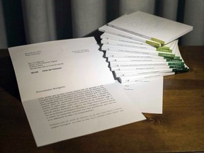 In this photo of a letter released by Vatican Media, retired Pope Benedict XVI praises a volume of books about the theological training of Pope Francis.