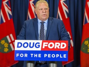 PC Leader Doug Ford addresses the media on April 26. Ford has promised a reduction to hydro rates if elected, on top of the cuts made by the Liberals. (ERNEST DOROSZUK)
