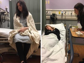 In these photos posted to Facebook, Brittany Bernard and Paige Fitzpatrick appear in hospital after they believe they were drugged at a bar in downtown Halifax on Saturday, Apr. 21, 2018.