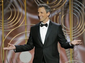 In this handout photo provided by NBCUniversal, Host Seth Meyers speaks onstage during the 75th Annual Golden Globe Awards at The Beverly Hilton Hotel on January 7, 2018 in Beverly Hills, California.