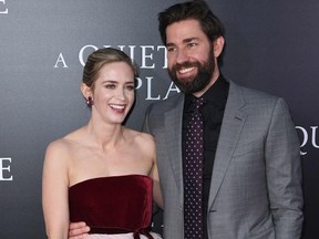 Emily Blunt and John Krasinski attend the Paramount Pictures premiere for 'A Quiet Place' at AMC Lincoln Square Theater on April 2, 2018 in New York City.