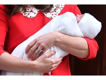 Britain's Catherine, Duchess of Cambridge shows her newly-born son to the media outside the Lindo Wing at St Mary's Hospital in central London, on April 23, 2018.