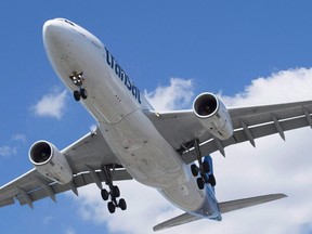 An Air Transat Airbus A330 lands at Montreal's Trudeau Airport in this  July 31, 2016 file photo. (THE CANADIAN PRESS/Graham Hughes)