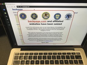 A screenshot of the website Backpage.com is seen Los Angeles Friday, April 6, 2018.
