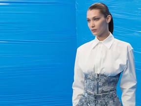 Model Bella Hadid poses backstage before the  Off-White show as part of the Paris Fashion Week Womenswear Fall/Winter 2018/2019 on March 1, 2018 in Paris.  (Vittorio Zunino Celotto/Getty Images)