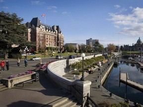 The Fairmont Empress Hotel at the Inner Harbour in downtown Victoria, British Columbia, Canada is shown on Sunday, May 4, 2008.