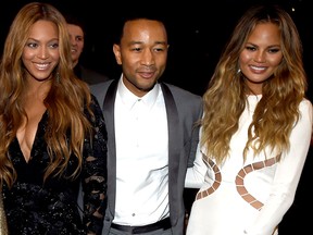 (L-R) Beyonce, John Legend and Chrissy Teigen attend The 57th Annual GRAMMY Awards at the STAPLES Center on Feb. 8, 2015 in Los Angeles.  (Larry Busacca/Getty Images for NARAS)