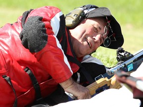 Robert Pitcairn of Canada smiles during a shooting competition at the Belmont Shooting Centre at the 2018 Commonwealth Games in Brisbane, Australia, Monday, April 9, 2018