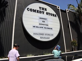 The Comedy Store in West Hollywood, Calif., adorned with the names of hundreds of great comedians who have passed through its doors, honours founder Mitzi Shore, Wednesday, April 11, 2018. (AP Photo/Reed Saxon)