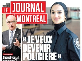 Police Science student Sondos Lamrhari appears on the front page of the Apr. 12, 2018 issue of Le Journal de Montreal.