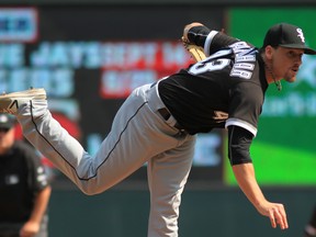 Danny Farquhar of the Chicago White throws against the Minnesota Twins in the eighth inning during of their baseball game on August 31, 2017, at Target Field in Minneapolis, Minnesota. (Andy King/Getty Images)