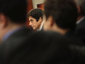 Illusionist David Copperfield appears in court Wednesday, April 18, 2018, in Las Vegas. Copperfield testified in a negligence lawsuit involving a British man who claims he was badly hurt when he fell while participating in a 2013 Las Vegas show.