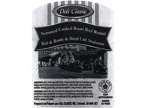Erie Meat Products Ltd. is recalling Deli Classic brand Seasoned Cooked Roast Beef Round.  (CFIA)