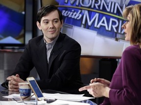 Former Turing Pharmaceuticals CEO Martin Shkreli is interviewed by host Maria Bartiromo during her "Mornings with Maria Bartiromo" program on the Fox Business Network, in New York, Tuesday, Feb. 2, 2016.