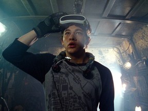 This image released by Warner Bros. Pictures shows Tye Sheridan in a scene from "Ready Player One," a film by Steven Spielberg. (Warner Bros. Pictures via AP)