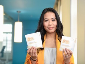 Allisa Lim, vice-president of student group Ignite Student Life at Humber College Lakeshore, is part of an initiative to provide free menstrual products to students in Toronto, Tuesday, April 24, 2018. For Allisa Lim, vice-president of Ignite Student Life at Humber College's Lakeshore campus in west end Toronto, increasing accessibility to pads and tampons was not only a campaign promise in her bid for student government, but an opportunity to break down the "stigma" surrounding menstruation.