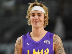Justin Bieber plays during the 2018 NBA All-Star Game Celebrity Game at Los Angeles Convention Center on February 16, 2018 in Los Angeles, California. (Photo by Jayne Kamin-Oncea/Getty Images)