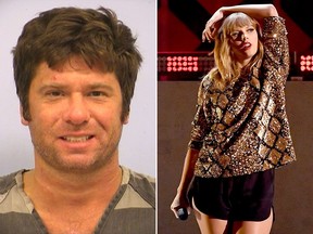 Frank Andrew Hoover (L) was accused of stalking singer Taylor Swift. (Travis County Sheriff's Office/HO/Kevin Winter/Getty Images for iHeartMedia)