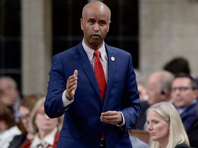 Minister of Immigration, Refugees and Citizenship Ahmed Hussen rises during Question Period in the House of Commons on Parliament Hill in Ottawa on Tuesday, April 24, 2018. THE CANADIAN PRESS/Justin Tang