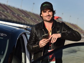 Ian Somerhalder poses for a photo by the pace car prior to the Monster Energy NASCAR Cup Series Auto Club 400 at Auto Club Speedway on March 18, 2018 in Fontana, Calif.  (Jonathan Moore/Getty Images)