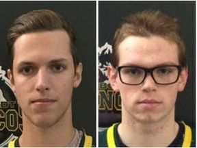 Xavier Labelle (left), an 18-year-old from Saskatoon, was initially identified as one of the fatalities in the April 6, 2018 Humboldt Broncos bus crash. Labelle is alive, according to the ministry of justice on April 9, 2018. Parker Tobin, an 18-year-old from Stony Plain, Alberta, has been identified as one of those who died in the crash.