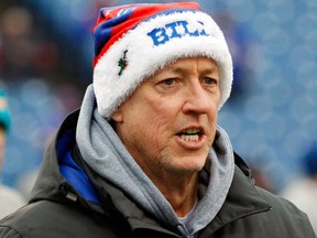 In this Dec. 24, 2016, file photo, Buffalo Bills Hall of Fame quarterback Jim Kelly is seen before before an NFL football game in Orchard Park, N.Y.