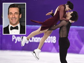 Tessa Virtue and Scott Moir of Canada compete in the ice dance figure skating free dance at the Pyeongchang Winter Olympics, Tuesday, February 20, 2018 in Gangneung, South Korea. (THE CANADIAN PRESS/Paul Chiasson) and Jonn Hamm (WENN.COM)