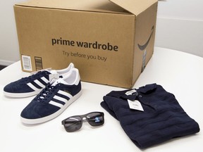 In this April 12, 2018 photo, items ordered through Prime Wardrobe are displayed in New York.