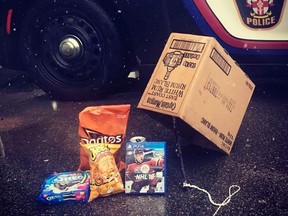A photo posted to the Kensington P.E.I. Police Department's Facebook page on April 20, 2018 shows snacks and video games in this handout photo.