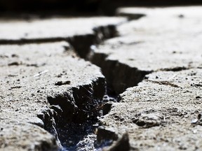 cracked road concrete close up