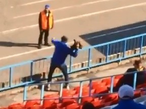 A rooster was thrown onto the field in Russia’s second-tier soccer league