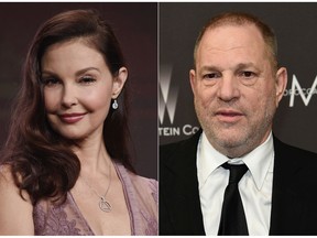 This combination photo shows Ashley Judd during the 2017 Television Critics Association Summer Press Tour in Beverly Hills, Calif., on July 25, 2017, left, and Harvey Weinstein at The Weinstein Company and Netflix Golden Globes afterparty in Beverly Hills, Calif., on Jan. 8, 2017. (Photo by Chris Pizzello/Invision/AP)