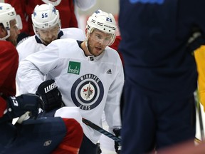 Paul Stastny catches his breath during Jets practice at Bell MTS Iceplex in Winnipeg on Tuesday. (Kevin King/Winnipeg Sun)