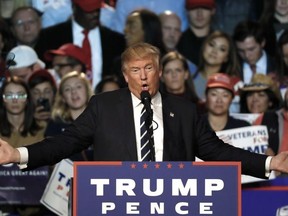 Donald Trump speaks at a campaign rally in Grand Rapids, Mich., on Nov. 8, 2016. (Paul Sancya/AP Photo/Files)