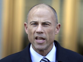 Michael Avenatti, Stormy Daniels' attorney, talks to reporters outside of federal court in New York, Thursday, April 26, 2018.