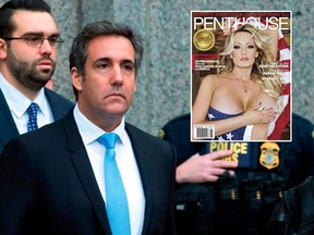 In a Monday, April 16, 2018, file photo, Michael Cohen, President Donald Trump's personal attorney, center, leaves federal court, in New York. Cohen filed papers in federal court in Los Angeles Wednesday, April 25, 2016, saying he will assert his Fifth Amendment rights, stating that he will exercise his constitutional right against self-incrimination in a lawsuit brought by porn actress Stormy Daniels, who said she had an affair with Trump. (AP Photos)