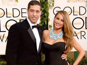 Nick Loeb and actress Sofia Vergara attend the 71st Annual Golden Globe Awards held at The Beverly Hilton Hotel on January 12, 2014 in Beverly Hills, California.  (Jason Merritt/Getty Images)