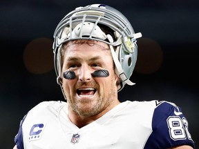 Jason Witten of the Dallas Cowboys smiles during warm-ups before the football game against the Washington Redskins at AT&T Stadium on Nov. 30, 2017