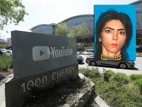 A YouTube sign is shown across the street from the company's offices in San Bruno, Calif., Tuesday, April 3, 2018 after Nasim Aghdam opened fire at YouTube headquarters.