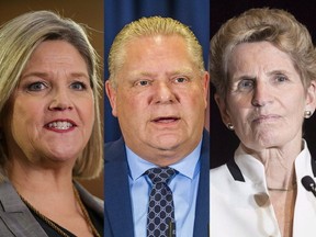 From left: NDP leader Andrea Horwath, PC leader Doug Ford and Liberal leader Kathleen Wynne.