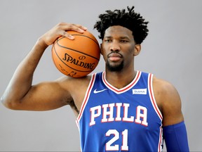 Joel Embiid of the Philadelphia 76ers poses for a portrait during the Philadelphia 76ers Media Day on September 25, 2017 at the Philadelphia 76ers Training Complex in Camden, New Jersey. (Abbie Parr/Getty Images)