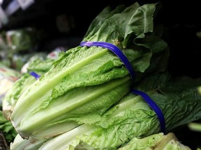 Romaine lettuce is displayed on a shelf at a supermarket on April 23, 2018 in San Rafael, California.