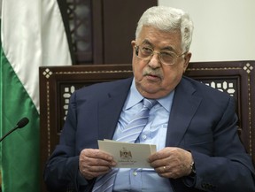 In this Jan. 31, 2018 file photo, Palestinian President Mahmoud Abbas meets with German Foreign Minister Sigmar Gabriel, in the West Bank town of Ramallah. (Atef Safadi/Pool Photo via AP, File)