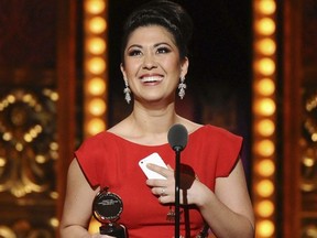 FILE - In this June 7, 2015 file photo, actress Ruthie Ann Blumenstein, whose stage name is Ruthie Ann Miles, accepts an award for her role in "The King & I" at the Tony Awards in New York.