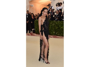 Zoe Kravitz arrives for the 2018 Met Gala on May 7, 2018, at the Metropolitan Museum of Art in New York. The Gala raises money for the Metropolitan Museum of Arts Costume Institute. The Gala's 2018 theme is Heavenly Bodies: Fashion and the Catholic Imagination.