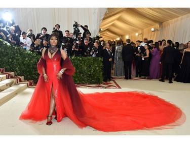 Nicki Minaj arrives for the 2018 Met Gala on May 7, 2018, at the Metropolitan Museum of Art in New York. The Gala raises money for the Metropolitan Museum of ArtÃ¢â¬â¢s Costume Institute. The Gala's 2018 theme is Ã¢â¬ÅHeavenly Bodies: Fashion and the Catholic Imagination.Ã¢â¬ï¿½