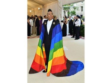 Lena Waithe arrives for the 2018 Met Gala on May 7, 2018, at the Metropolitan Museum of Art in New York. The Gala raises money for the Metropolitan Museum of Arts Costume Institute. The Gala's 2018 theme is Heavenly Bodies: Fashion and the Catholic Imagination.