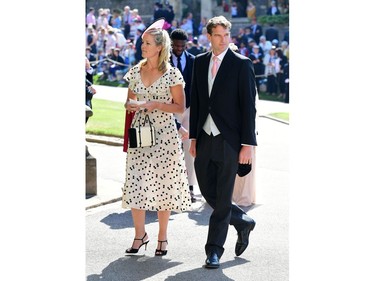 Edwina Louise Grosvenor (L) and Dan Snow arrive for the wedding ceremony of Britain's Prince Harry, Duke of Sussex and US actress Meghan Markle at St George's Chapel, Windsor Castle, in Windsor, on May 19, 2018.
