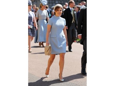 Britain's Princess Eugenie of York arrives for the wedding ceremony of Britain's Prince Harry, Duke of Sussex and US actress Meghan Markle at St George's Chapel, Windsor Castle, in Windsor, on May 19, 2018.